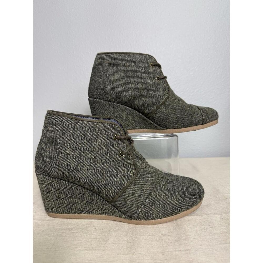 TOMS‎ Women's Olive Herringbone DESERT Wedges-BOOTS Size.9